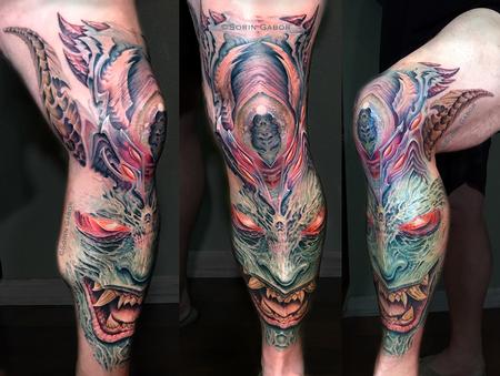 Realistic custom color oni bio organic leg tattoo Tattoo Design Thumbnail